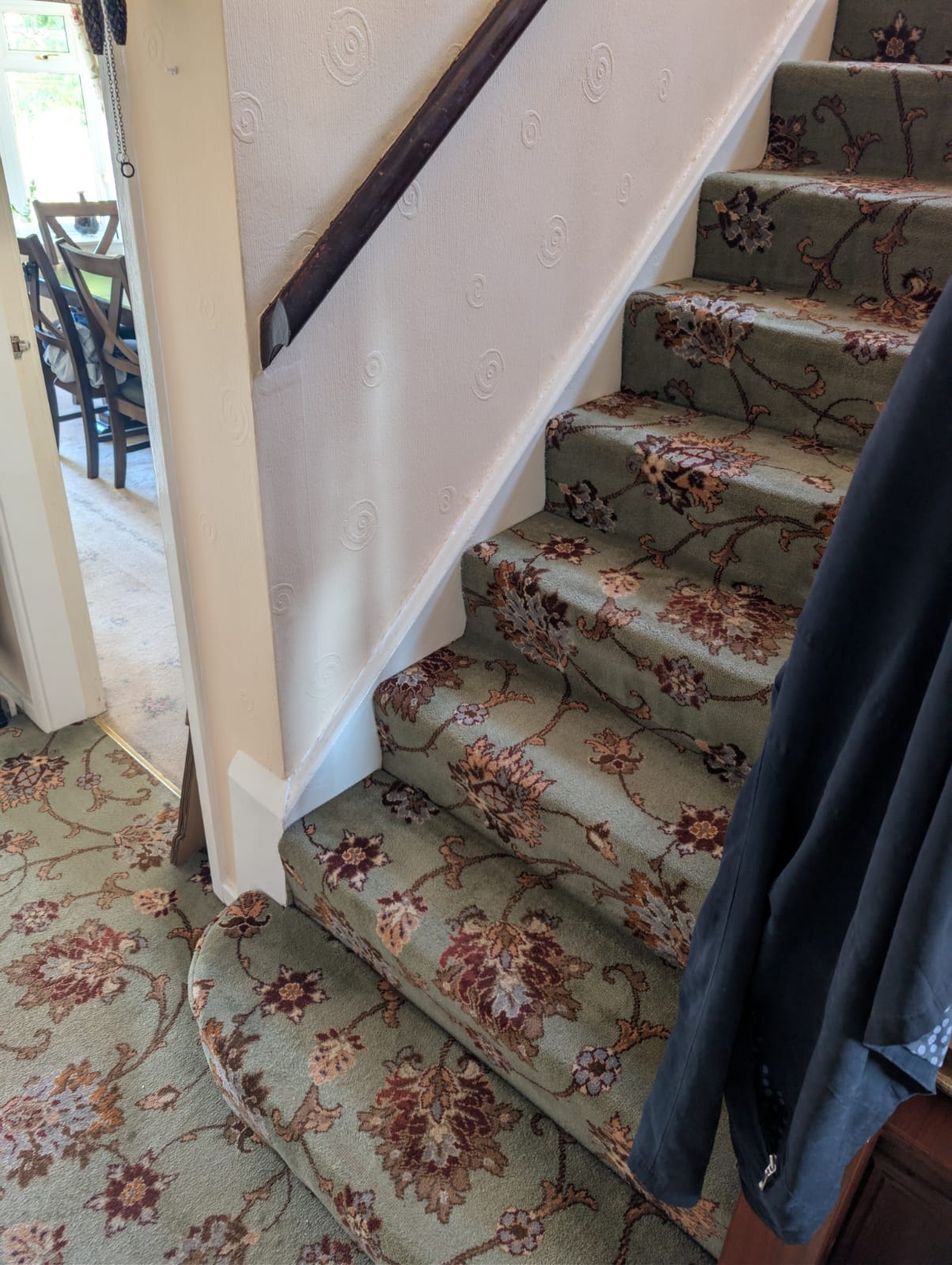 Staircase before installation showing the powered hinge rail in position