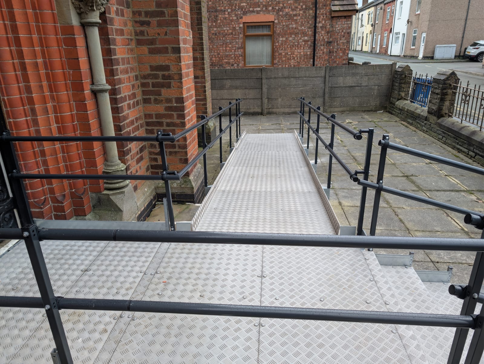 Close-up of ramp surface and handrail finish